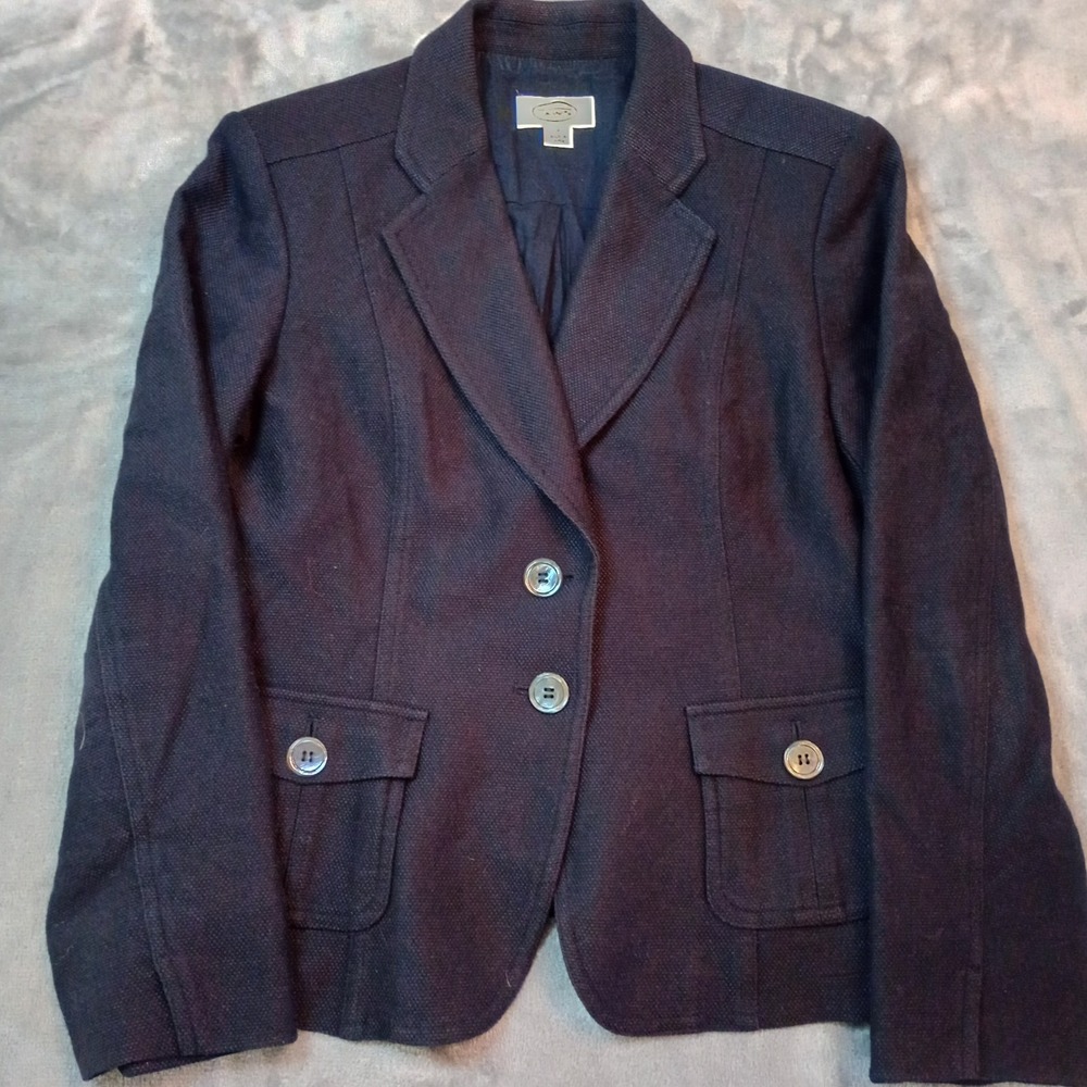 Talbots 100%Cotton Blazer‎ Womens Sz 8 Black Made in Japan Classic Career Office